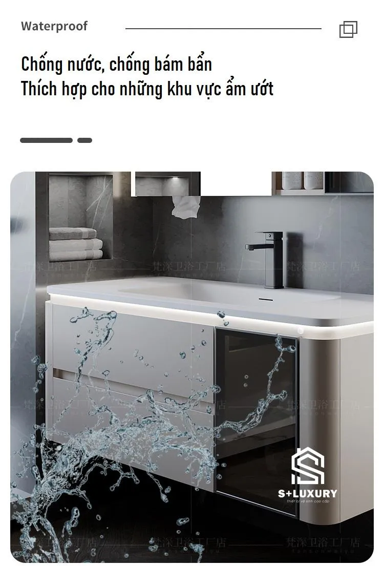 Cận cảnh cánh tủ ngăn kéo nan sóng dập rãnh viền mạ vàng sang trọng của tủ chậu DH-02 Cận cảnh cánh tủ ngăn kéo nan sóng dập rãnh viền mạ vàng sang trọng của tủ chậu DH-02