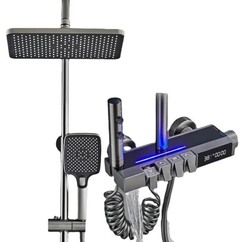 Sen Cây Tắm Đứng Bát Vuông Đồng Thau Màn LED S+ Luxury DH-51 - Hình 4 Vòi sen cao cấp màn hình LED DH-51 nhìn chính diện toàn thân