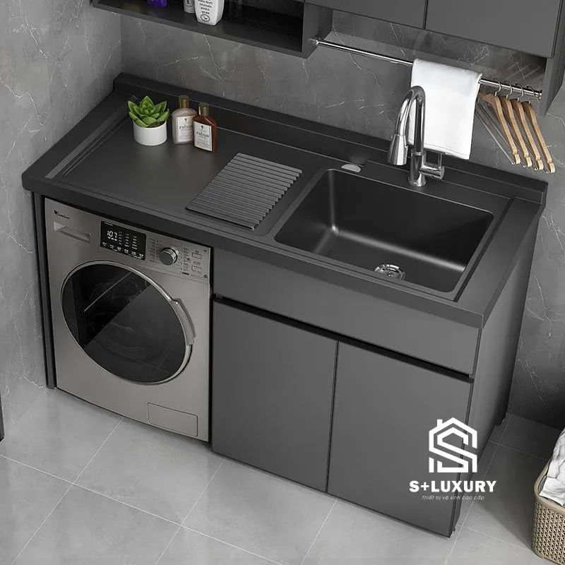 Tủ kê máy giặt ban công kiêm chậu rửa lavabo đa năng chống nước DH-23 Tủ kê máy giặt ban công kiêm chậu rửa lavabo đa năng chống nước DH-23