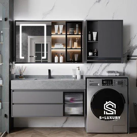 Bộ tủ chậu lavabo kết hợp kệ máy giặt cửa ngang chống nước S+ Luxury DH-21 Bộ tủ chậu lavabo kết hợp kệ máy giặt cửa ngang chống nước S+ Luxury DH-21