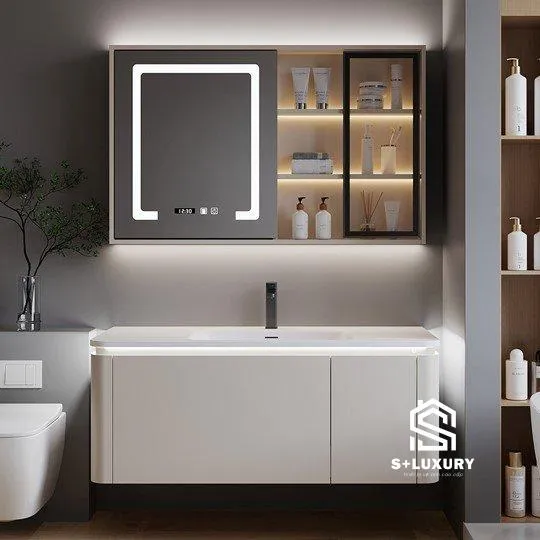 Tủ Chậu Lavabo Plywood DH-07 Chính Diện Bộ tủ chậu lavabo gỗ Plywood E0 phủ Melamine S+ Luxury DH-07