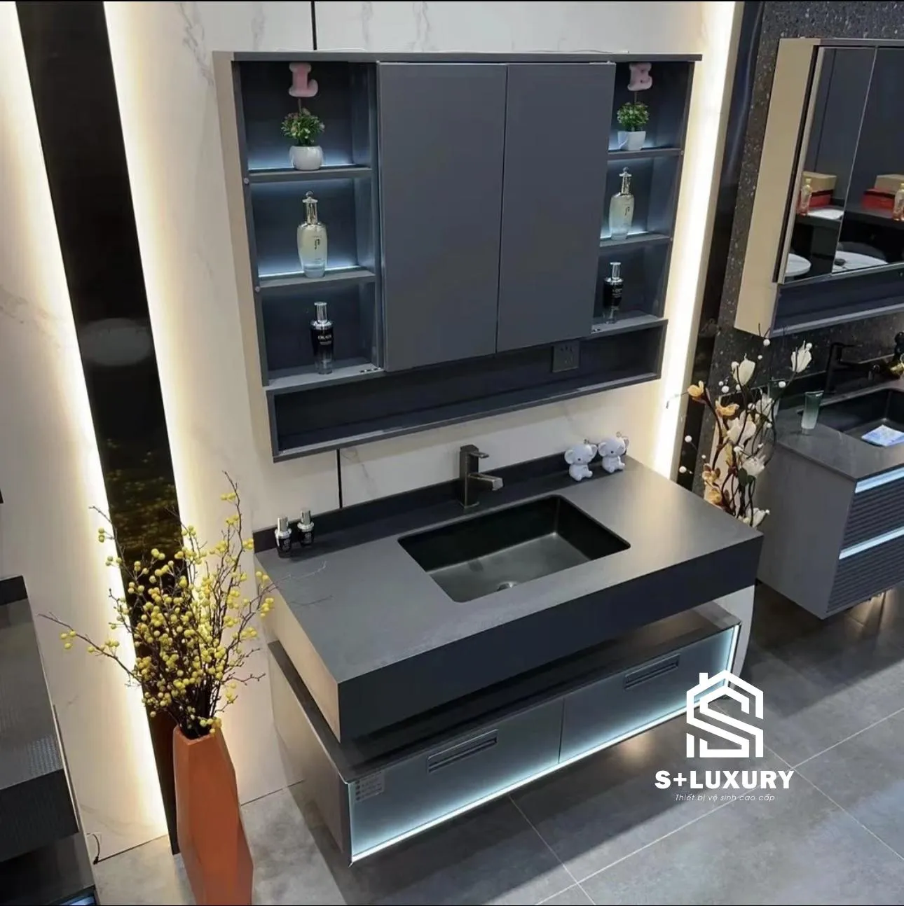 DH -14 (6) Tủ chậu lavabo mặt đá đen chống xước chống bám bẩn DH - 14 - Ảnh 1