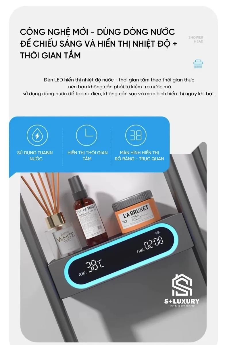 Màn hình LED nhiệt độ và thời gian của sen tắm cây TS-08