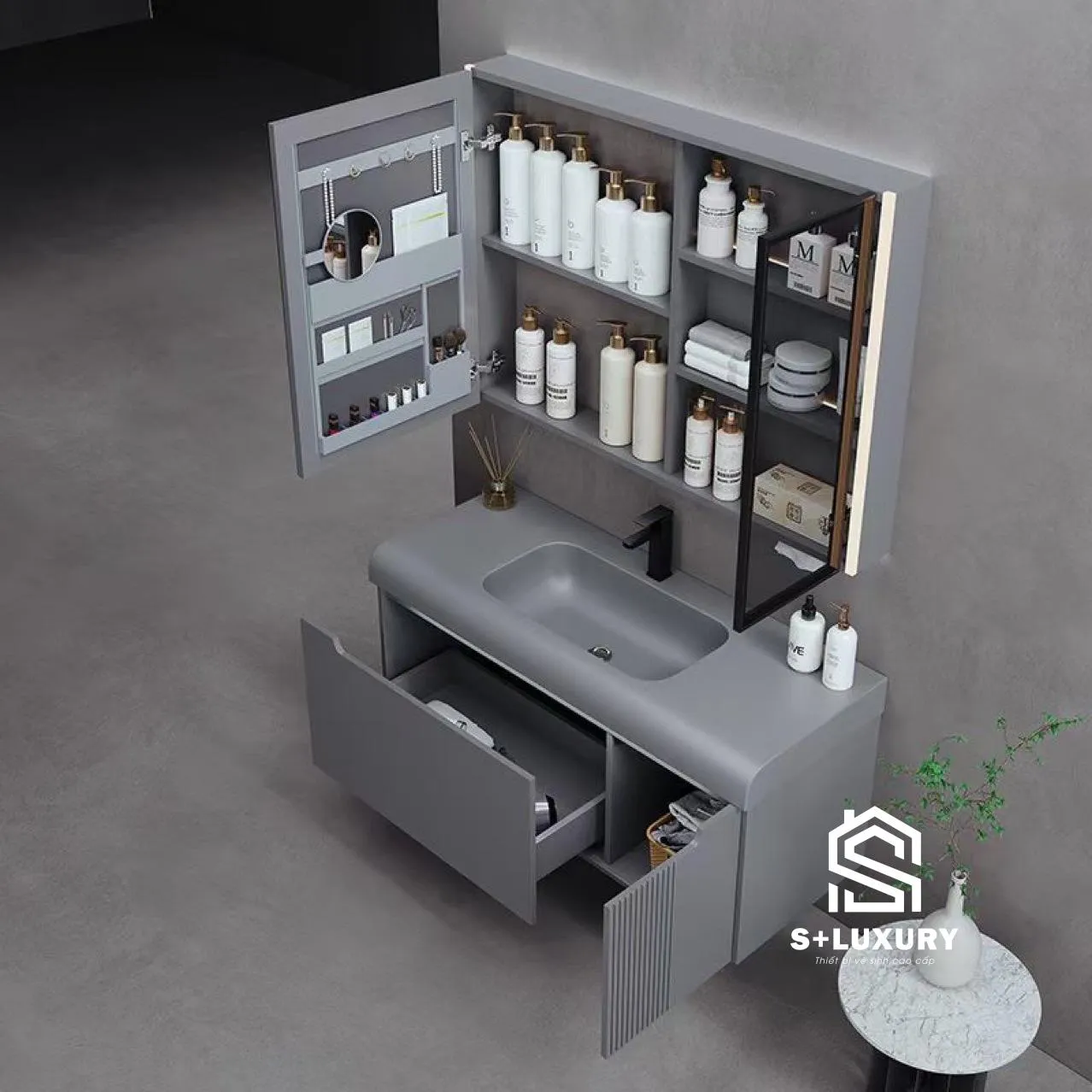 Mặt đá nung kết uốn cong CNC kết hợp chậu sứ âm bàn DH-24