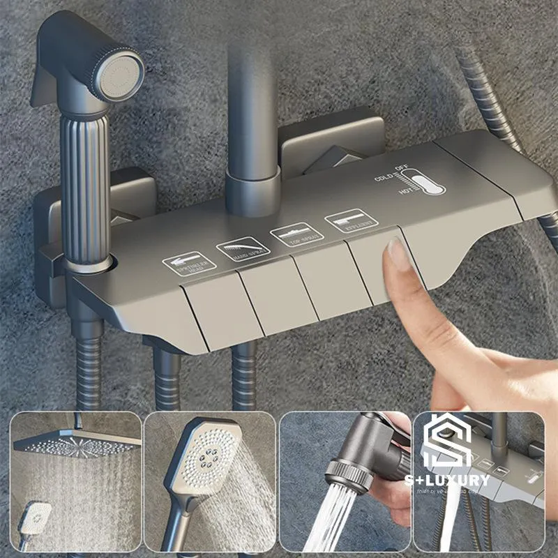 Củ sen tắm phím đàn 4 nút bấm độc lập đồng thau mạ xám tro gun metallic cao cấp