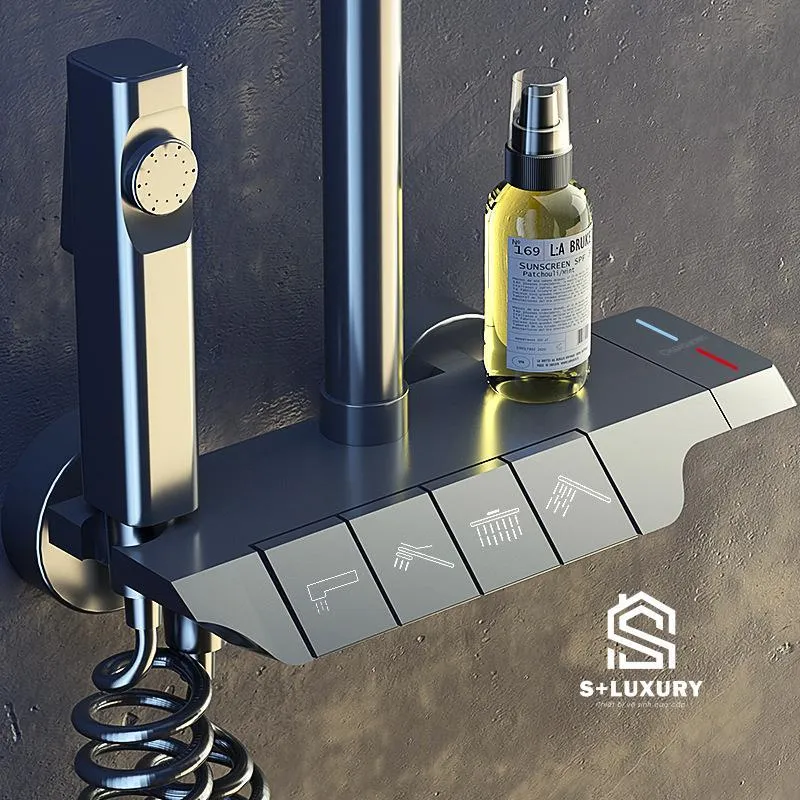 Sen Cây Tắm Đứng Phím Đàn 4 Nút Đồng Thau S+ Luxury S-32 - Hình 1 Bộ sen cây tắm đứng nóng lạnh cao cấp S+ Luxury S-32 hình chi tiết 1