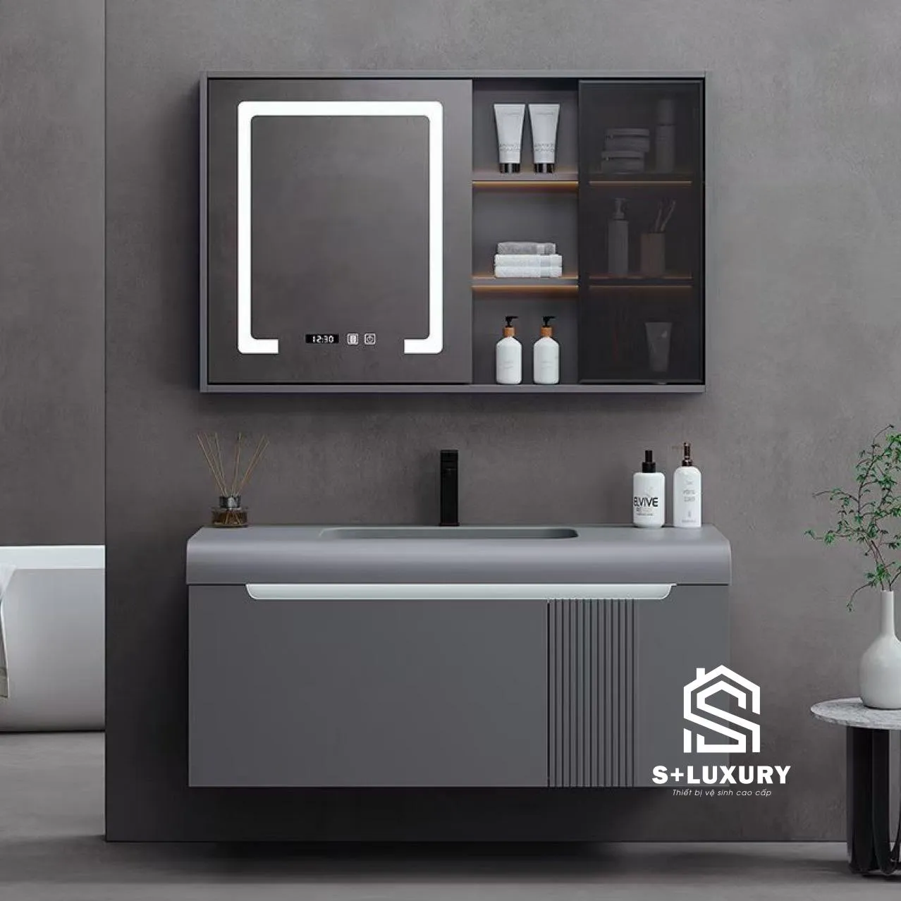 Bộ tủ chậu lavabo thiết kế bo tròn góc an toàn chống va đập S+ Luxury DH-24
