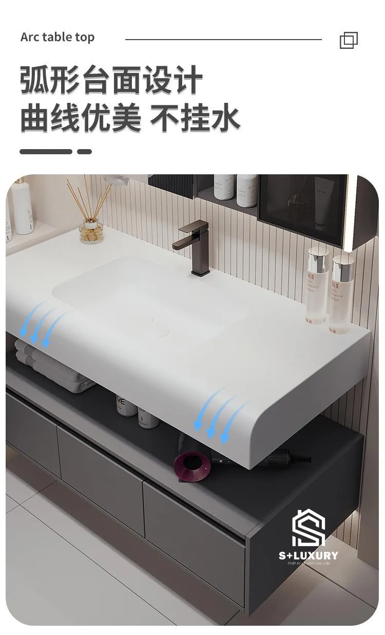 Mặt bàn tủ chậu DH-04X thiết kế viền bo cong và vát dốc tự nhiên giúp nước không bị đọng vũng Mặt bàn tủ chậu DH-04X thiết kế viền bo cong và vát dốc tự nhiên giúp nước không bị đọng vũng
