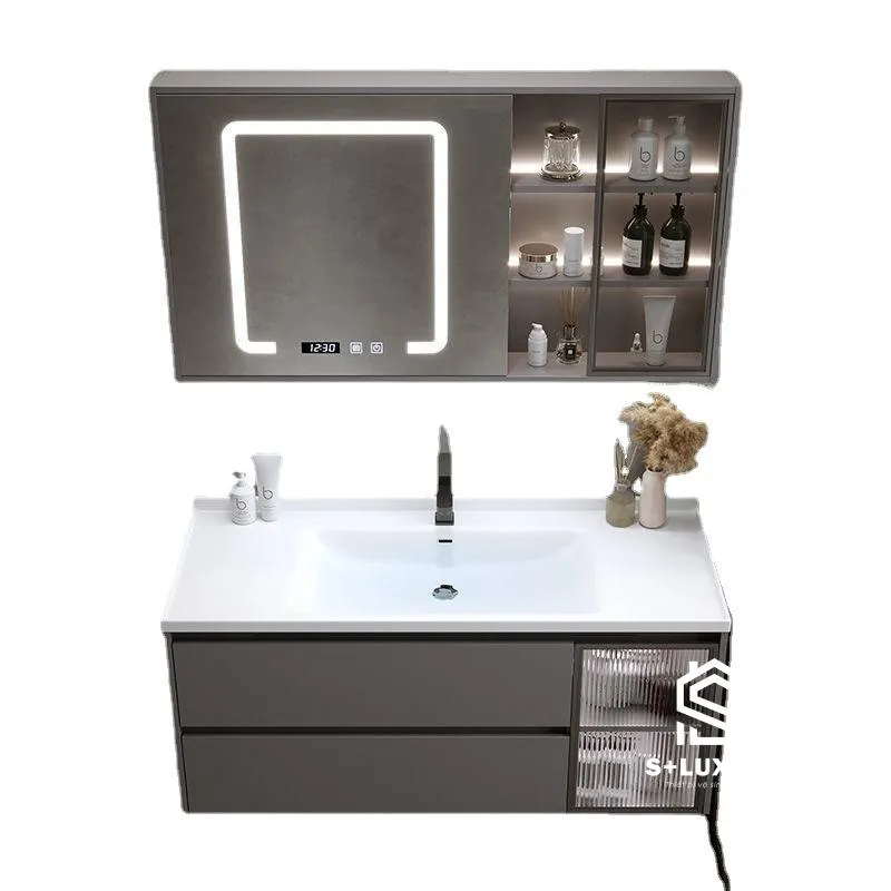 Phối cảnh phòng tắm sang trọng với tủ chậu lavabo màu xám ghi DH-40 Phối cảnh phòng tắm sang trọng với tủ chậu lavabo màu xám ghi DH-40