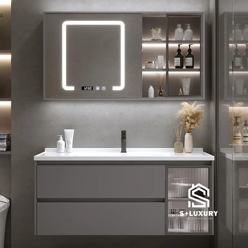 Bộ tủ chậu lavabo phòng tắm màu xám cao cấp S+ Luxury DH-40 Bộ tủ chậu lavabo phòng tắm màu xám cao cấp S+ Luxury DH-40