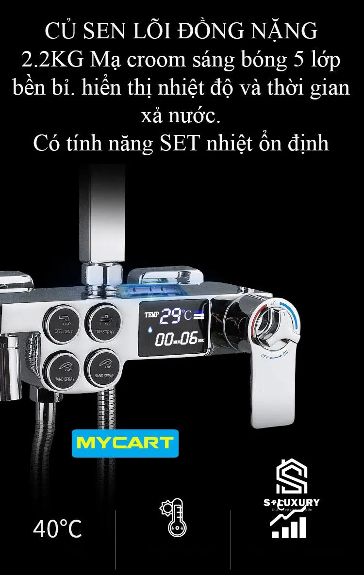 03 Bộ sen cây tắm đứng 4 phím bấm Hiển Thị LED SET NHIỆT ĐỘ TCARE T-S4002 - Ảnh 1