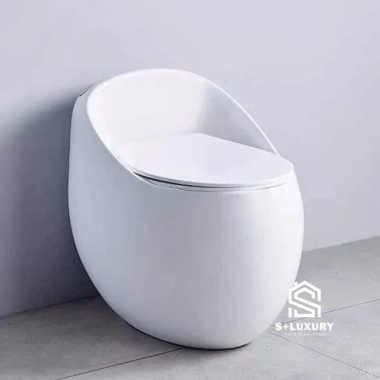 Bồn Cầu Hình Trứng Liền Khối Màu Trắng Sứ S+ Luxury T-B006 Bồn cầu hình quả trứng liền khối màu trắng sứ men Nano tuyết S+ Luxury T-B006