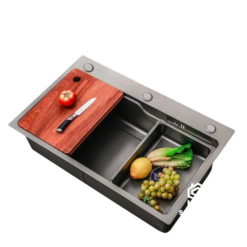 Chậu bếp 1 hộc chống bám dính cao cấp CH01. Kèm thớt gỗ và rổ inox, phụ kiện thoát nước cao cấp Chậu rửa bát 1 hố chống bám dính inox 304 CH01 kèm phụ kiện