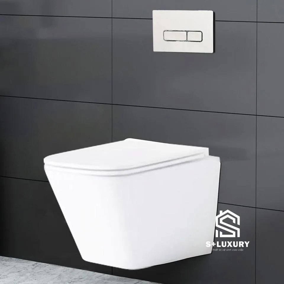 k6002t-960 Bồn cầu treo tường thân sứ vuông, két nước âm