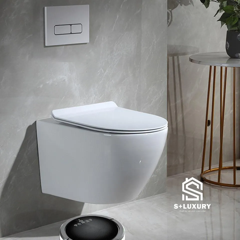 kt6005t-960 K6005T - Bồn cầu treo tường tét nước âm, thân sứ tròn, nút nhấn chữ nhật