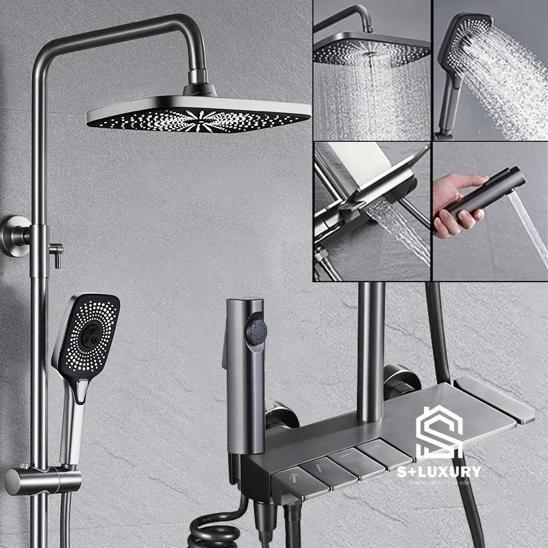 Sen Cây Tắm Đứng Nóng Lạnh 4 Phím Đàn Màu Xám S+ Luxury SC-01 - Hình 4 Bộ sen cây tắm đứng nóng lạnh cao cấp S+ Luxury SC-01 hình chi tiết 4