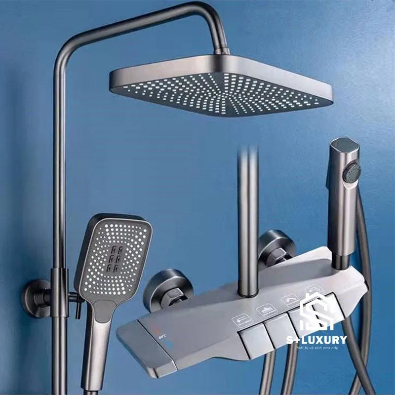 Sen cây tắm đứng phím đàn SC70K màu ghi xám cao cấp Bát sen tắm đứng phím đàn cảm ứng SC70K nhìn chính diện toàn thân