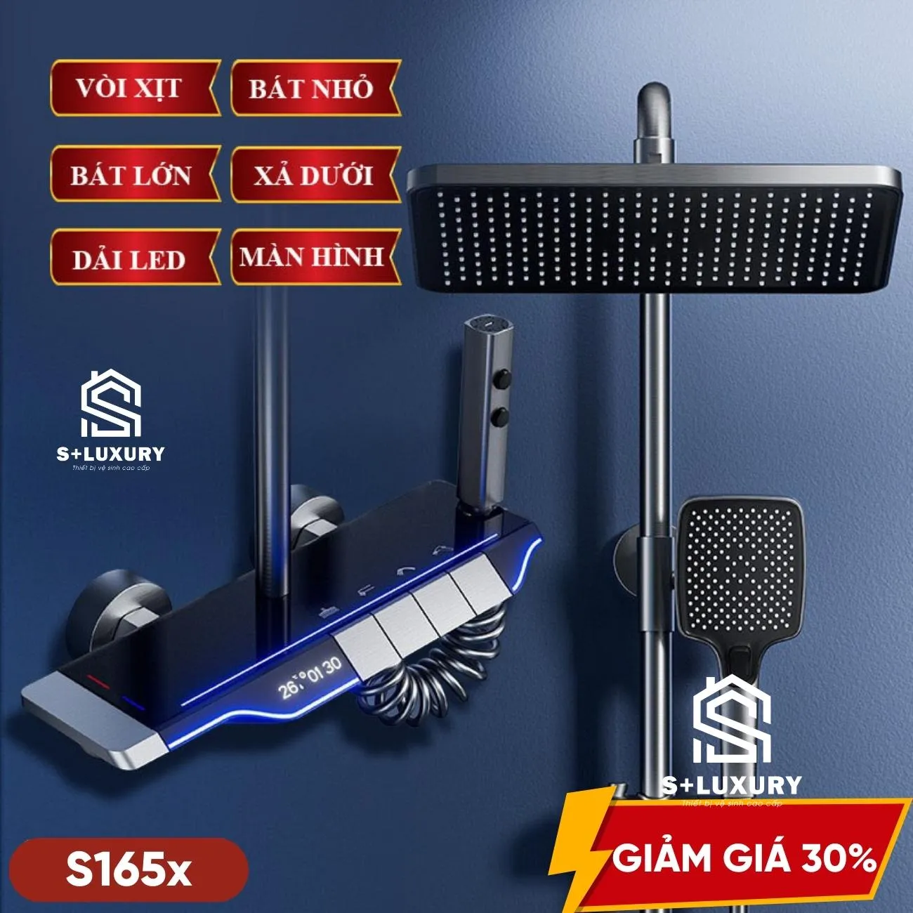 Sen Cây Tắm Đứng Củ Vuông Phím Đàn LED Xanh S+ Luxury S-165 chính hãng S+ Luxury
