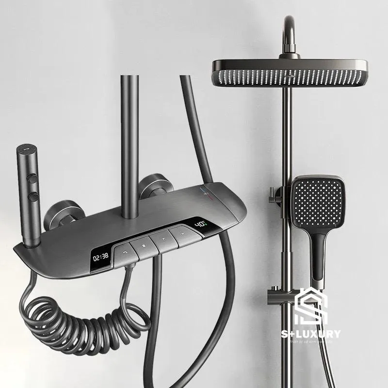 Sen Cây Tắm Đứng Phím Đàn 2 Màn LED Dải Sáng S+ Luxury SC-07 - Hình 7 Voi sen phím đàn cảm ứng SC-07 nhìn chính diện toàn thân