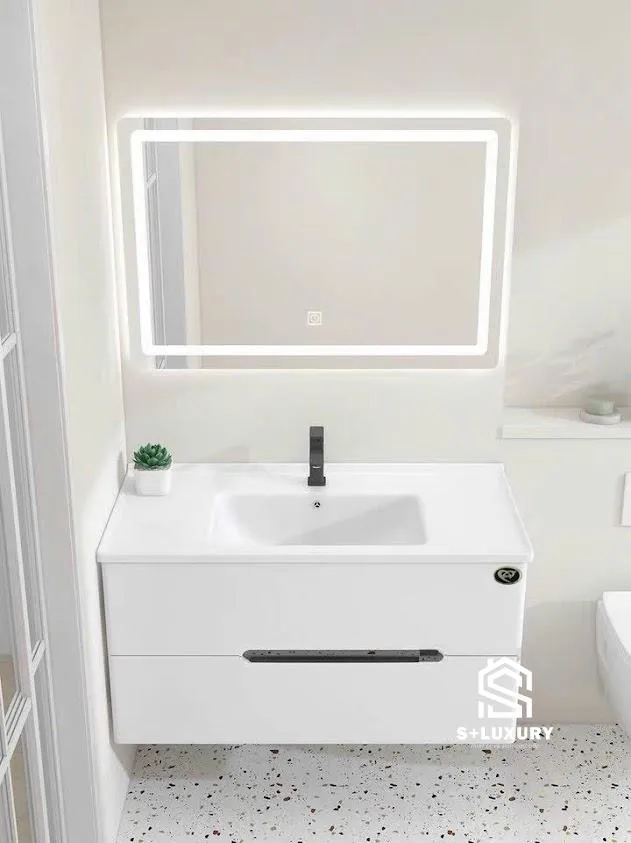 Tủ Chậu Lavabo Nhựa PVC Cao Cấp 80cm S+ Luxury TCL-8047 Tủ chậu lavabo chất liệu nhựa PVC cao cấp 80cm chống nước 100% kèm tủ gương LED TCL-8047