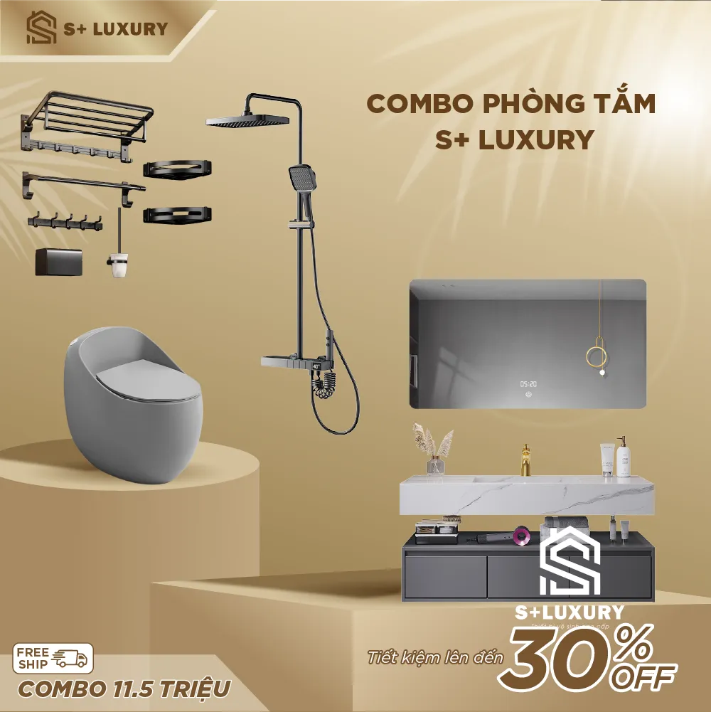 Combo Thiết Bị Phòng Tắm Màu Xám Ghi S+ Luxury CB-06 - Hình 1 Combo Thiết Bị Phòng Tắm Màu Xám Ghi S+ Luxury CB-06 trọn bộ cao cấp S+ Luxury CB-06 hình chi tiết 1