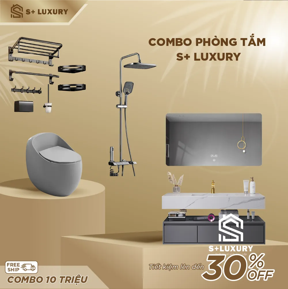 Combo Thiết Bị Phòng Tắm Tông Xám 6 Món S+ Luxury CB-05 - Hình 1 Combo Thiết Bị Phòng Tắm Tông Xám 6 Món S+ Luxury CB-05 trọn bộ cao cấp S+ Luxury CB-05 hình chi tiết 1