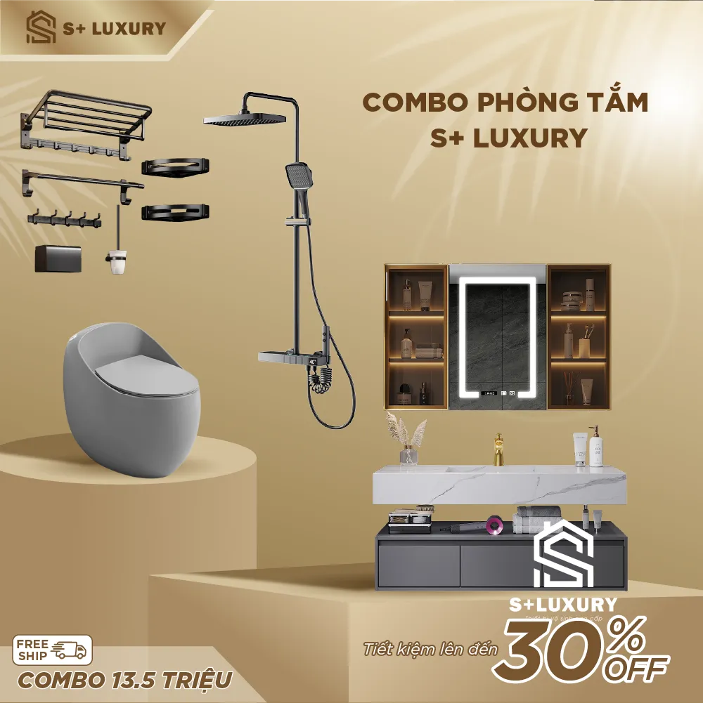 Combo Thiết Bị Vệ Sinh Tông Xám Đồng Bộ S+ Luxury CB-07 - Hình 5 Combo Thiết Bị Vệ Sinh Tông Xám Đồng Bộ S+ Luxury CB-07 trọn bộ cao cấp S+ Luxury CB-07 hình chi tiết 5