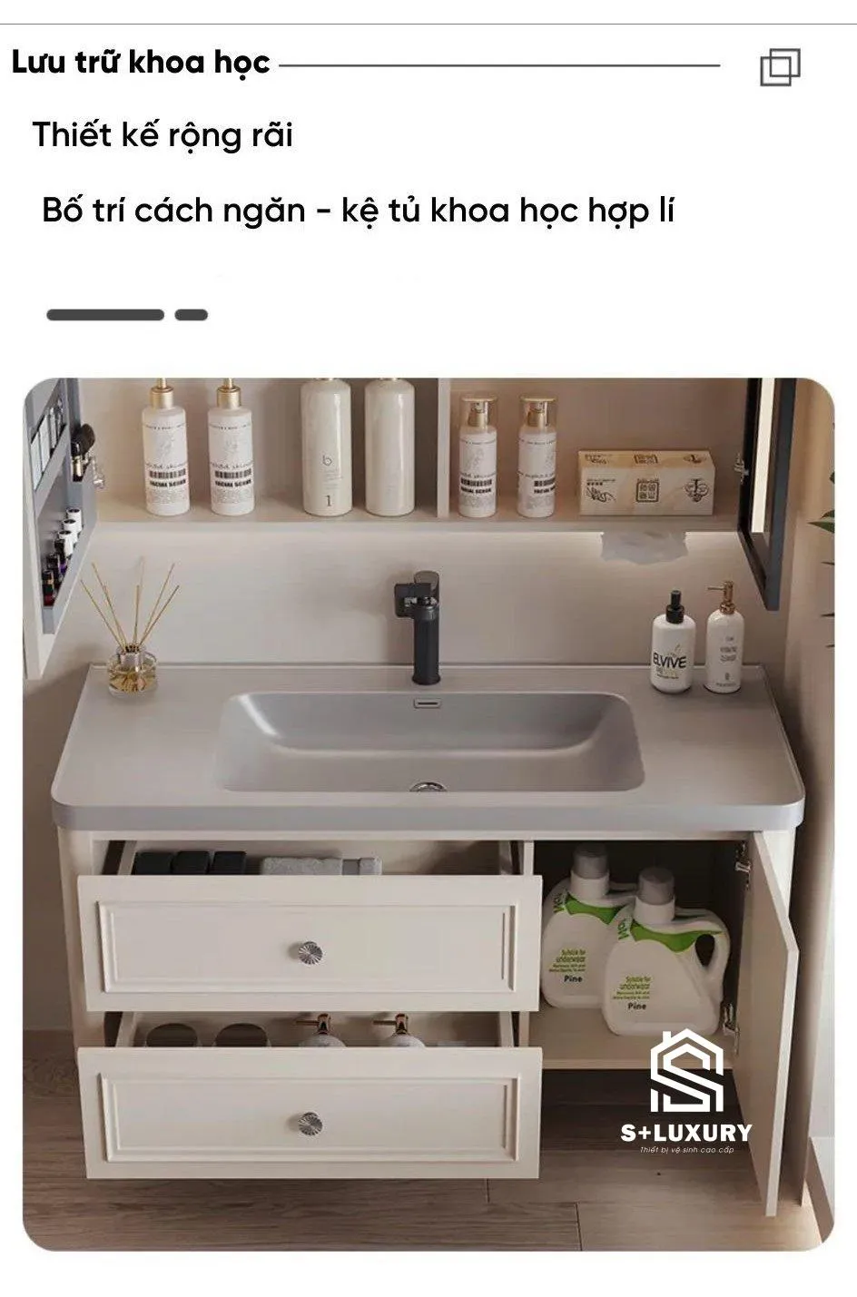 Vật liệu gỗ Plywood cao cấp phủ Melamine chống nước ẩm mốc trên tủ chậu lavabo 10 trong 1 Vật liệu gỗ Plywood cao cấp phủ Melamine chống nước ẩm mốc trên tủ chậu lavabo 10 trong 1