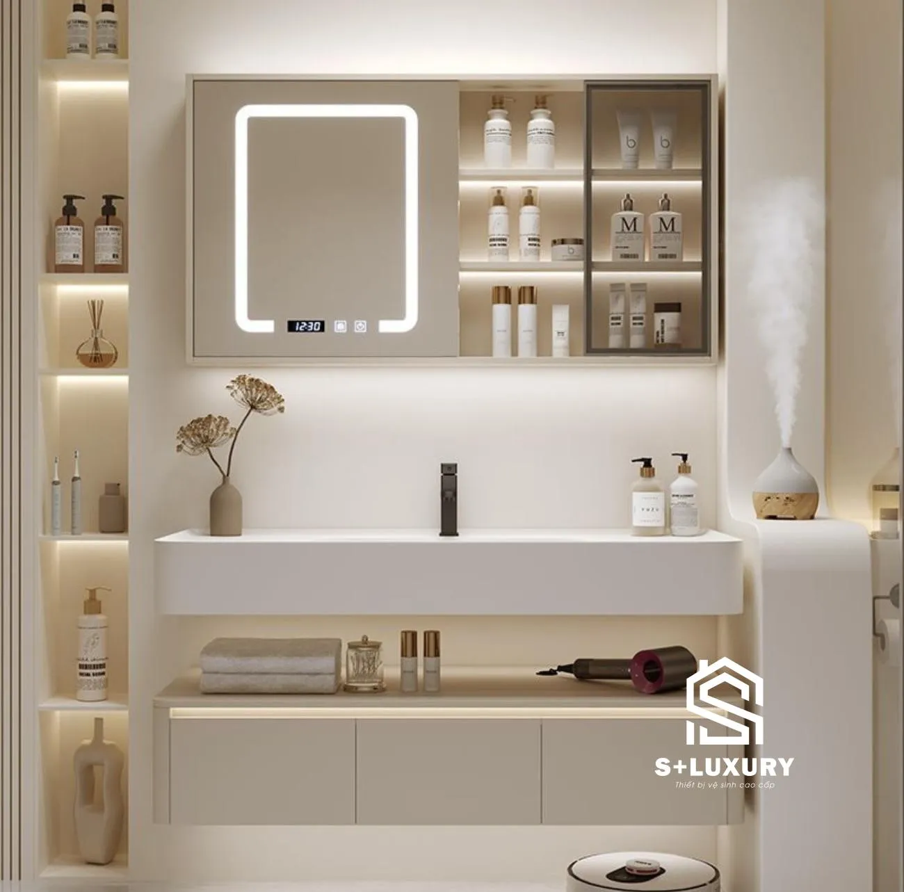 Bộ tủ chậu lavabo DH-49 hoàn thiện với tủ gương LED Bộ tủ chậu lavabo DH-49 hoàn thiện với tủ gương LED