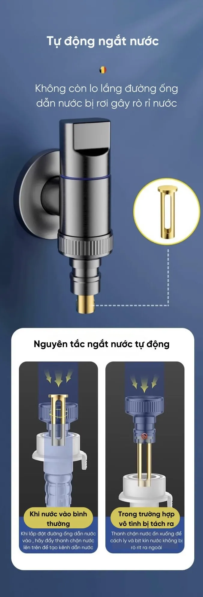 Vật liệu đồng thau tinh khiết không chì an toàn chống gỉ sét của vòi nước máy giặt tự ngắt S+ Luxury VM-01 Vật liệu đồng thau tinh khiết không chì an toàn chống gỉ sét của vòi nước máy giặt tự ngắt S+ Luxury VM-01