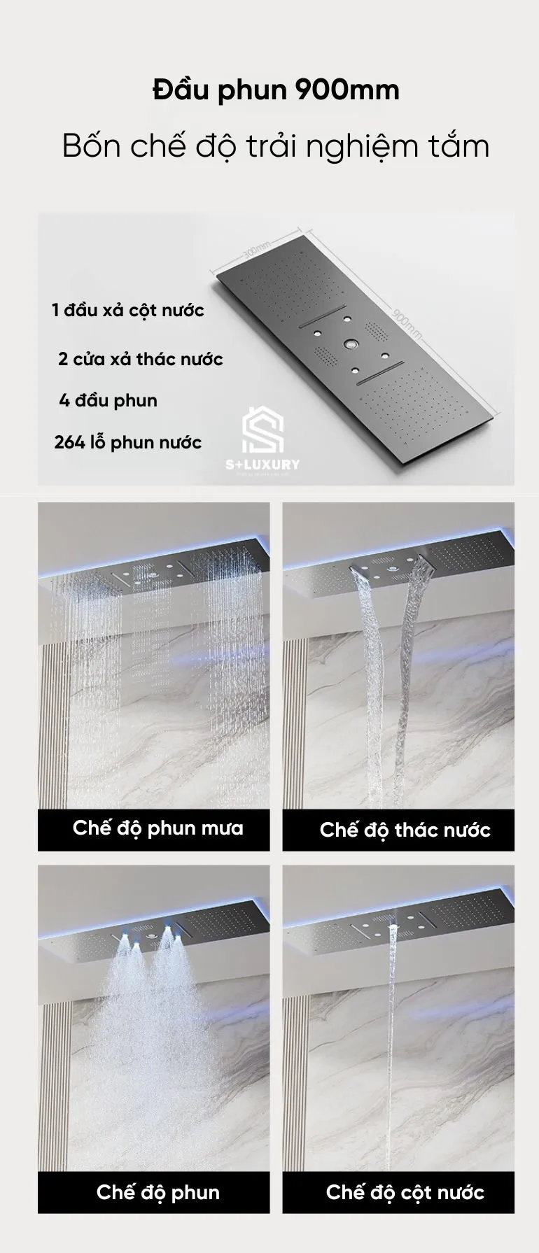 Quy Cách Đóng Gói Phụ Kiện Chính Hãng Bộ Sen Tắm Âm Trần ST-04 Quy cách đóng gói nguyên hộp và phụ kiện đi kèm bộ sen tắm âm trần chính hãng S+ Luxury ST-04