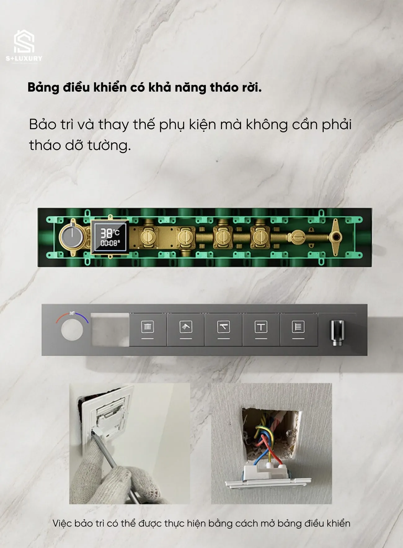 Bảng Điều Khiển Củ Sen Âm Tường 4 Phím Chức Năng ST-04 Đồng Thau 59-1 Cận cảnh bảng điều khiển củ sen âm tường đồng thau 59-1 đúc nguyên khối 4 phím chức năng model ST-04