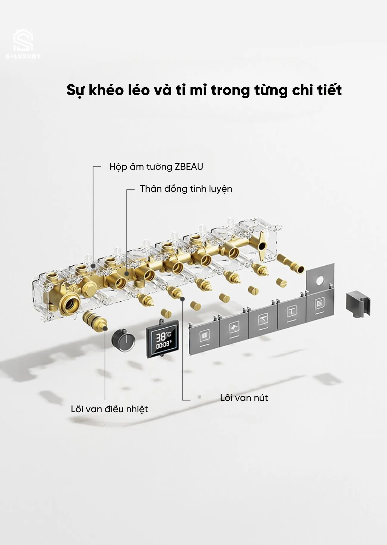 Chế Độ Phun Sương Mist Và Đèn LED Cảm Biến Đổi Màu Bát Sen Trần ST-04 Chế độ phun sương Mist massage và hệ thống đèn LED đổi màu theo nhiệt độ nước bộ sen âm trần ST-04