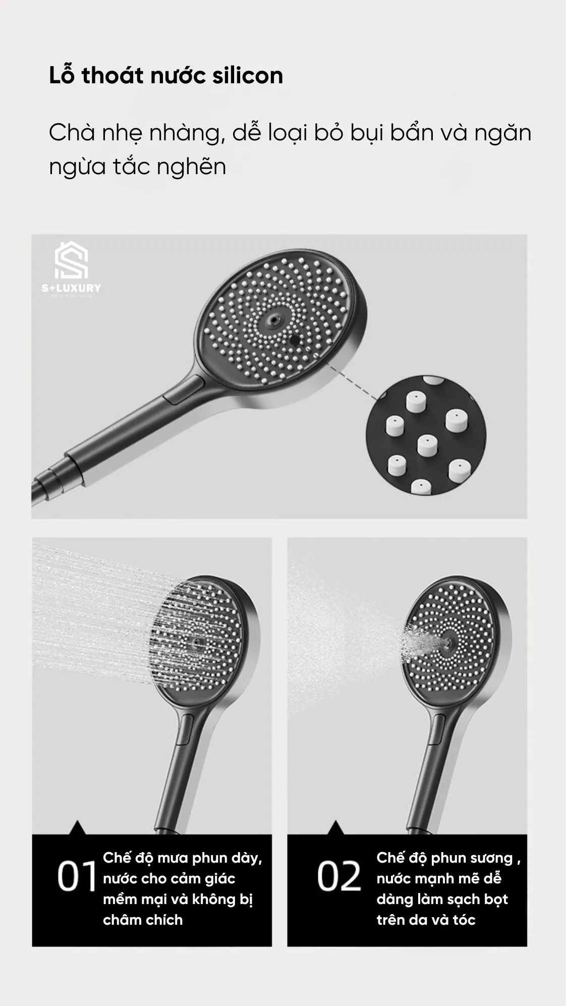 Tay Sen Cầm Tay 3 Chế Độ Và Vòi Xịt Áp Lực Cao Đồng Bộ ST-04 Tay sen cầm tay 3 chế độ massage và vòi xịt vệ sinh áp lực cao bằng đồng mạ PVD của bộ sen ST-04