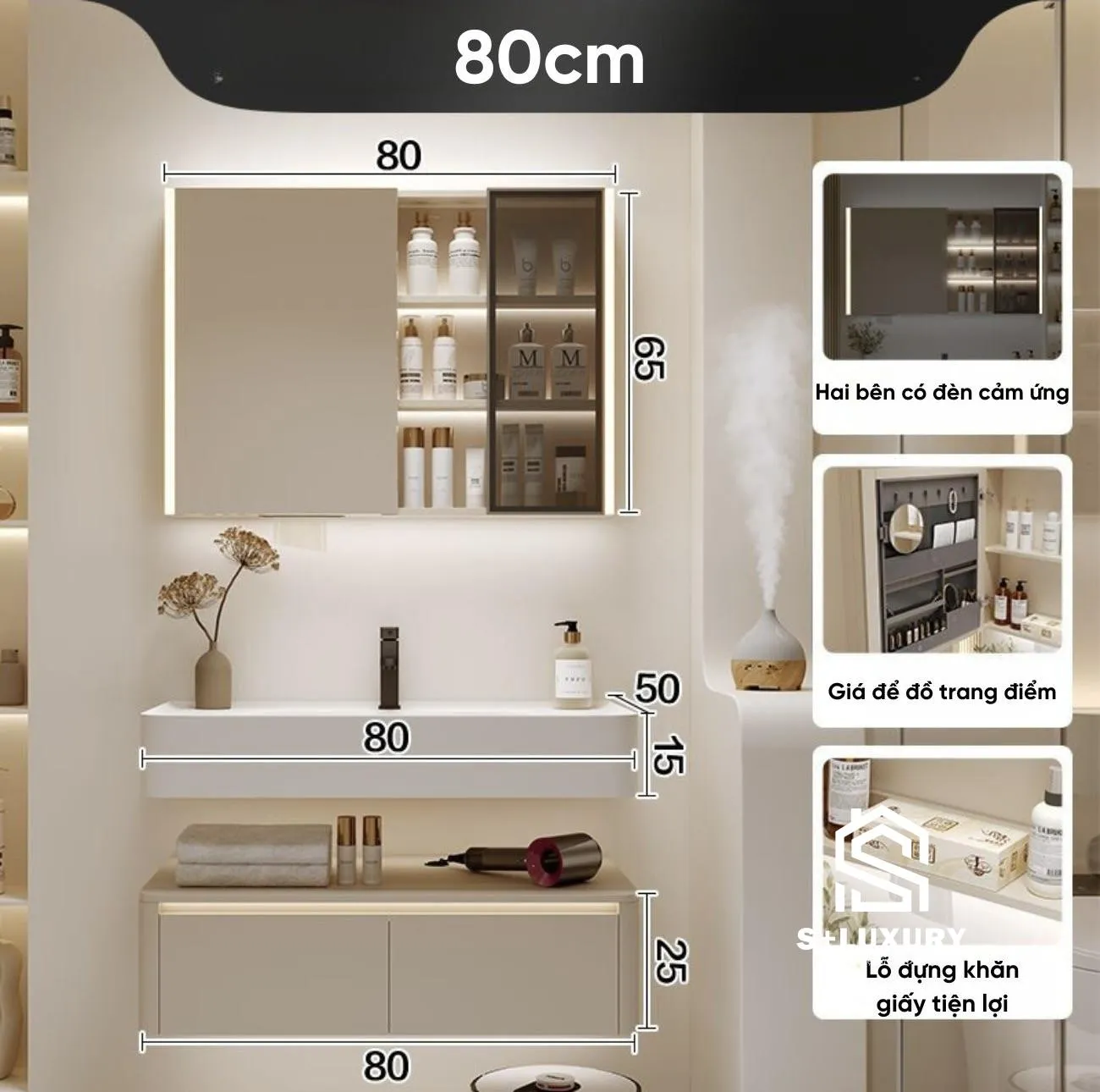 Kích thước tủ chậu lavabo DH-49 bản 80cm Kích thước tủ chậu lavabo DH-49 bản rộng 80cm
