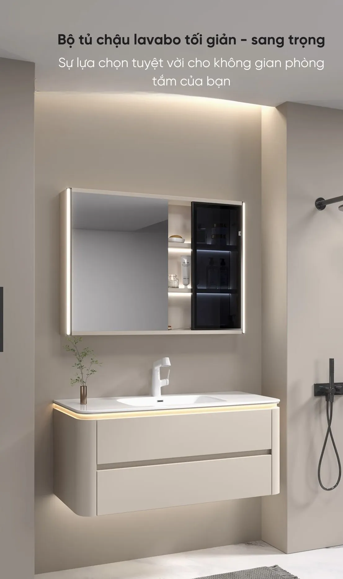 Bộ tủ chậu lavabo mặt sứ liền khối DH-44 màu trắng sang trọng kết hợp tủ gương LED thông minh Bộ tủ chậu lavabo mặt sứ liền khối DH-44 màu trắng sang trọng kết hợp tủ gương LED thông minh