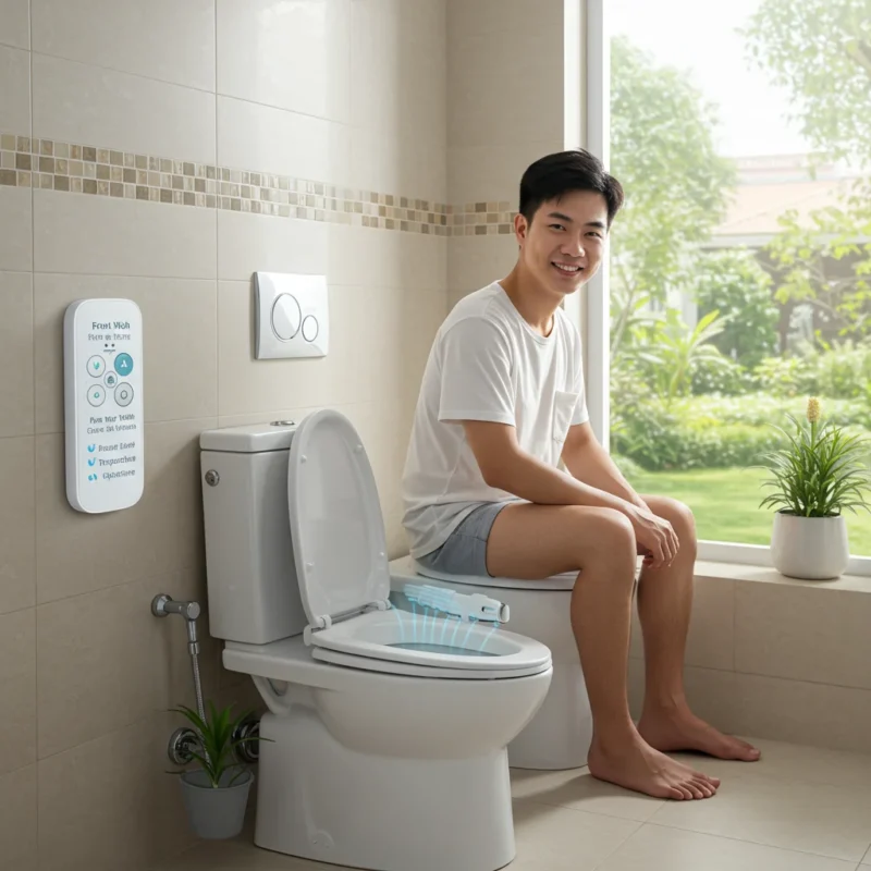 Quá trình lắp đặt bồn cầu sứ 1 khối vào vị trí thoát chuẩn