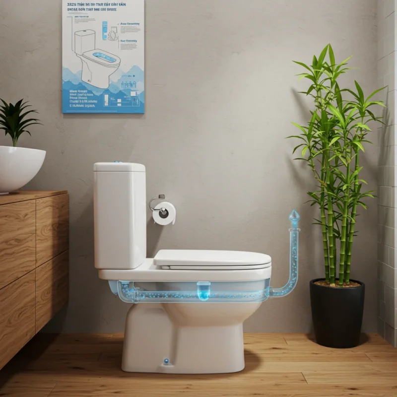 Bồn cầu 1 khối sứ tráng men cao cấp chuẩn bị lắp đặt