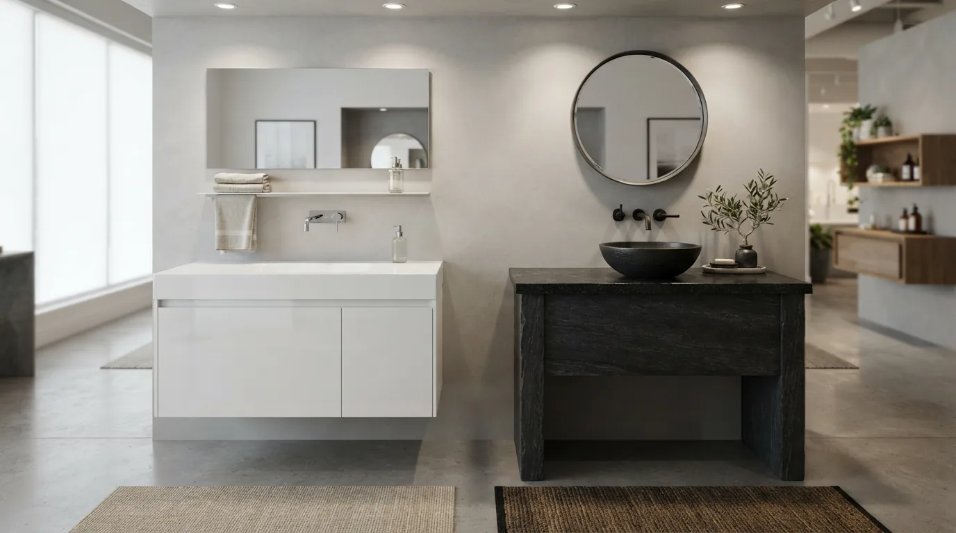 So sánh trực diện kiểu dáng chậu lavabo âm bàn toàn phần vs chậu lavabo đặt bàn dương vành trên mặt đá