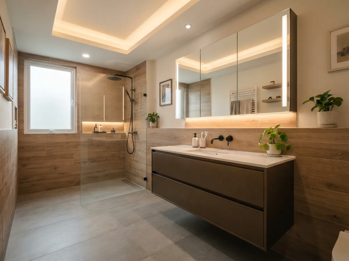Hoàn thiện lắp đặt tủ lavabo nhôm tổ ong 100cm tại nhà phố hiện đại
