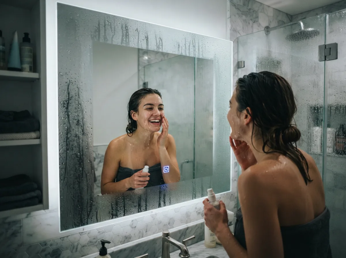 So sánh gương LED có sấy mờ sương và gương thông thường đọng hơi nước