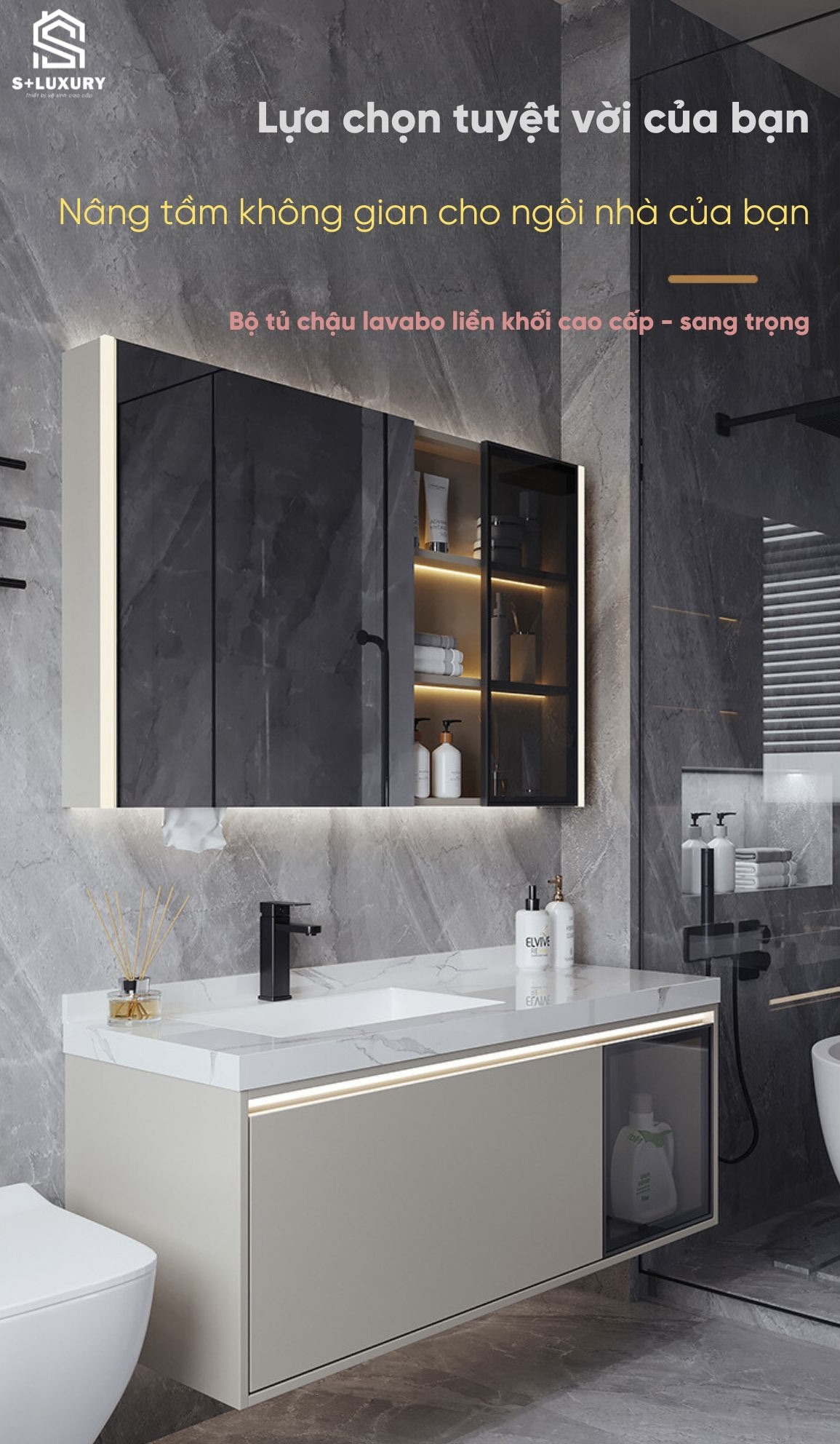 Tủ chậu lavabo cánh kính