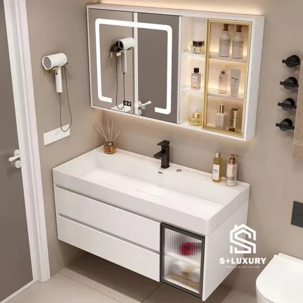 Bộ tủ chậu lavabo liền khối tràn viền cao cấp S+ Luxury DH-36