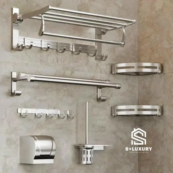 Bộ phụ kiện nhà tắm thông minh S+ Luxury gồm kệ khăn gấp 90 độ và hộp giấy vệ sinh