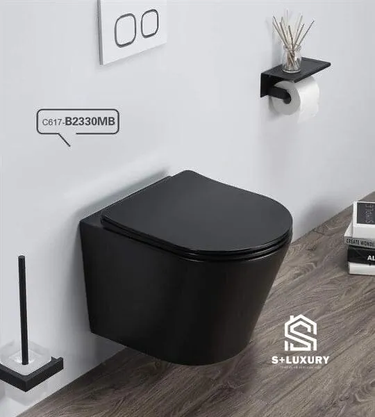 Bồn cầu treo tường két nước âm màu đen nano mờ sang trọng phong cách Châu Âu S+ Luxury K6003T