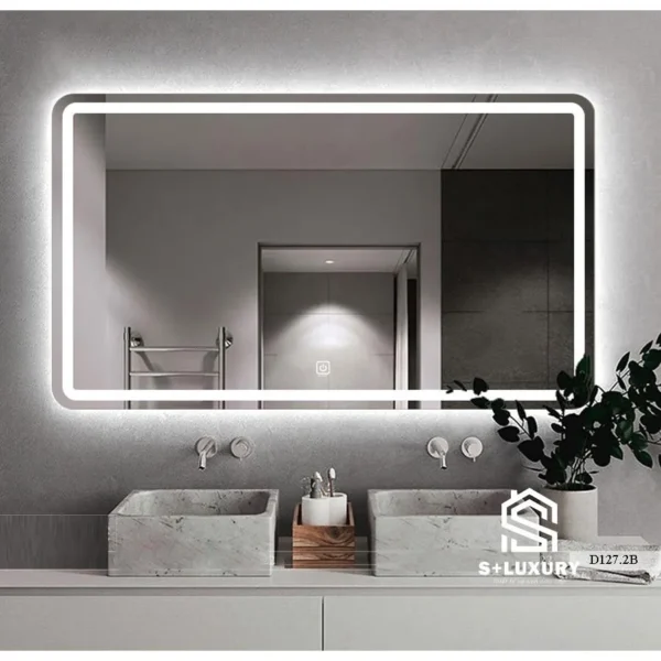 Gương nhà tắm LED cảm ứng hình chữ nhật kiểu dáng ngang phôi Bỉ AGC tích hợp sấy sương và đèn LED 3 màu S+ Luxury GL-01