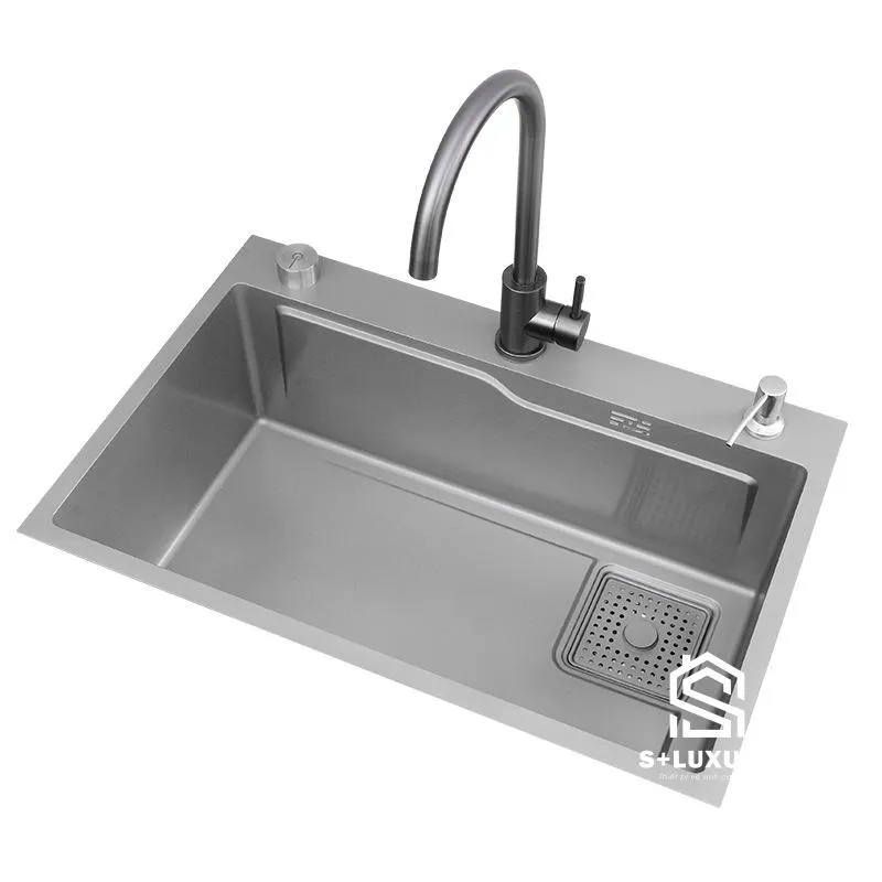 Bộ phụ kiện đi kèm chậu bếp 1 hộc CH01: thớt gỗ, rổ inox, bộ xả cao cấp
