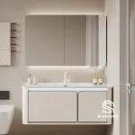 Bộ tủ chậu lavabo gỗ Plywood màu kem be cao cấp S+ Luxury DH-32