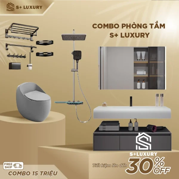 Combo Thiết Bị Phòng Tắm Tông Xám Mặt Đá S+ Luxury CB-08 trọn bộ cao cấp S+ Luxury CB-08 hình chi tiết 1