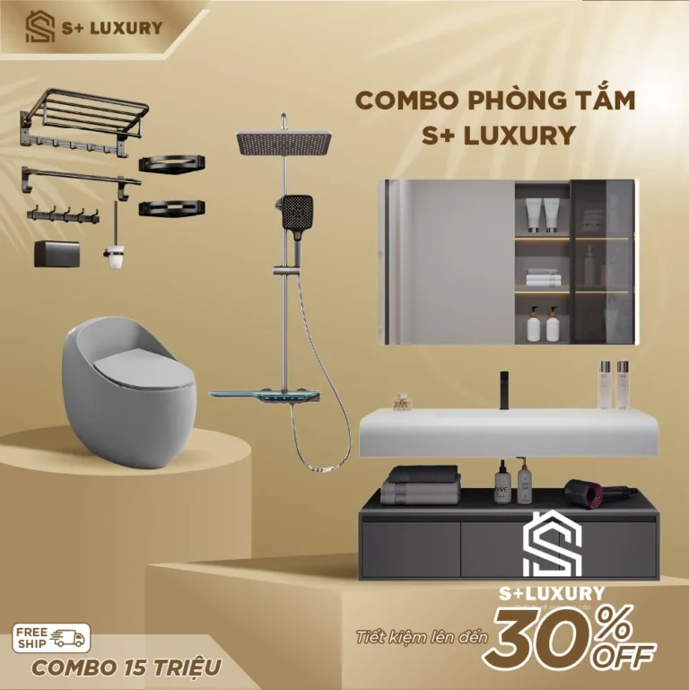 Combo Thiết Bị Phòng Tắm Tông Xám Mặt Đá S+ Luxury CB-08 trọn bộ cao cấp S+ Luxury CB-08 hình chi tiết 1